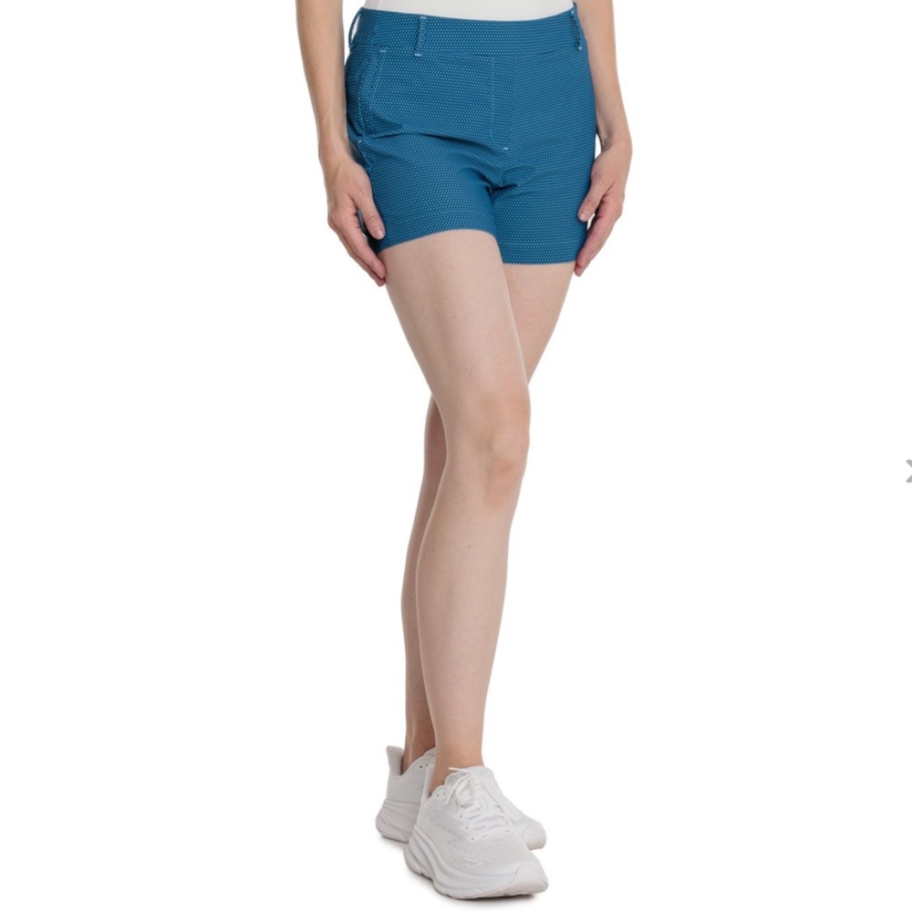 Spanx Sunshine Shorts Size L - UPF 50+, 4” Geo Scape Blue